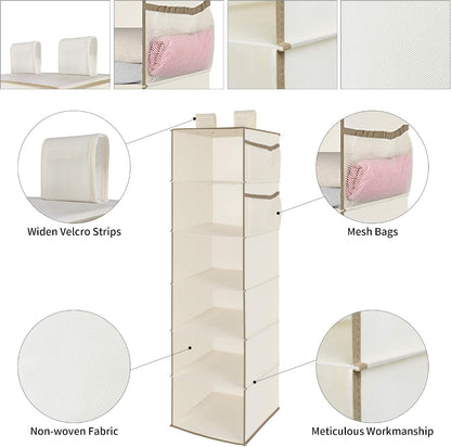 6 Tier Hanging Closet Organizer with 2 Sturdy Hooks, Grey