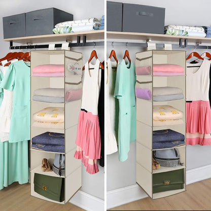 6 Tier Hanging Closet Organizer with 2 Sturdy Hooks, Grey