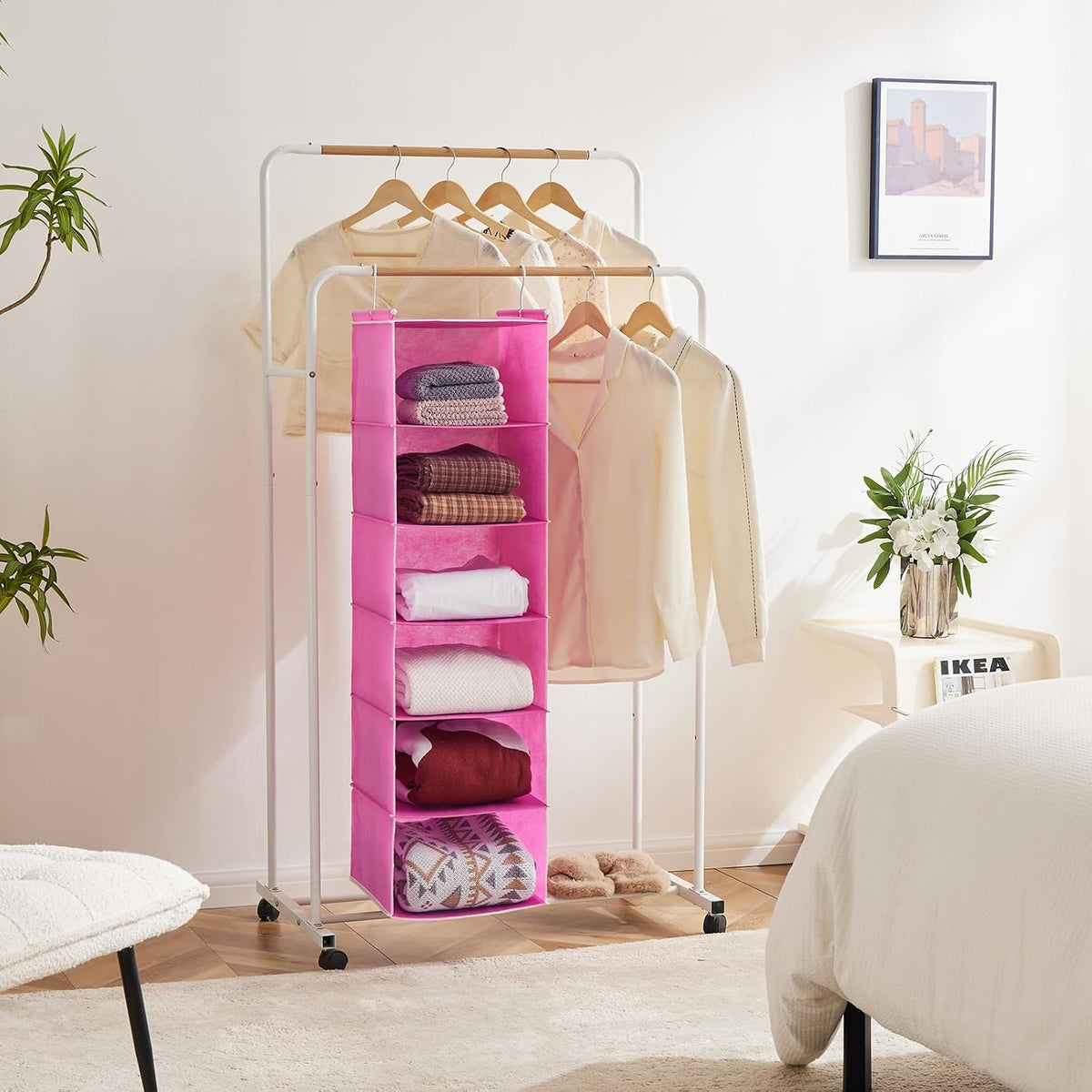 6 Tier Hanging Closet Organizer with 2 Sturdy Hooks, Grey