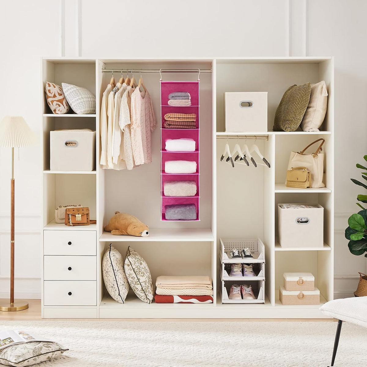 6 Tier Hanging Closet Organizer with 2 Sturdy Hooks, Grey