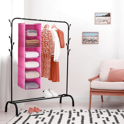 6 Tier Hanging Closet Organizer with 2 Sturdy Hooks, Grey