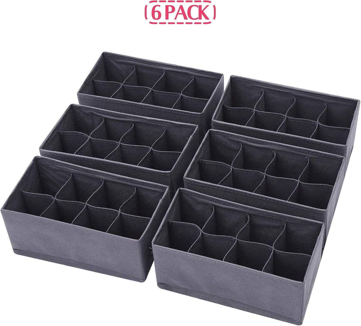 6 Pack Foldable Cloth Storage Box Closet Dresser Drawer Organizer Fabric Baskets Bins Containers Divider for Clothes Underwear Socks Lingerie Clothing, Dark Grey 00-0600
