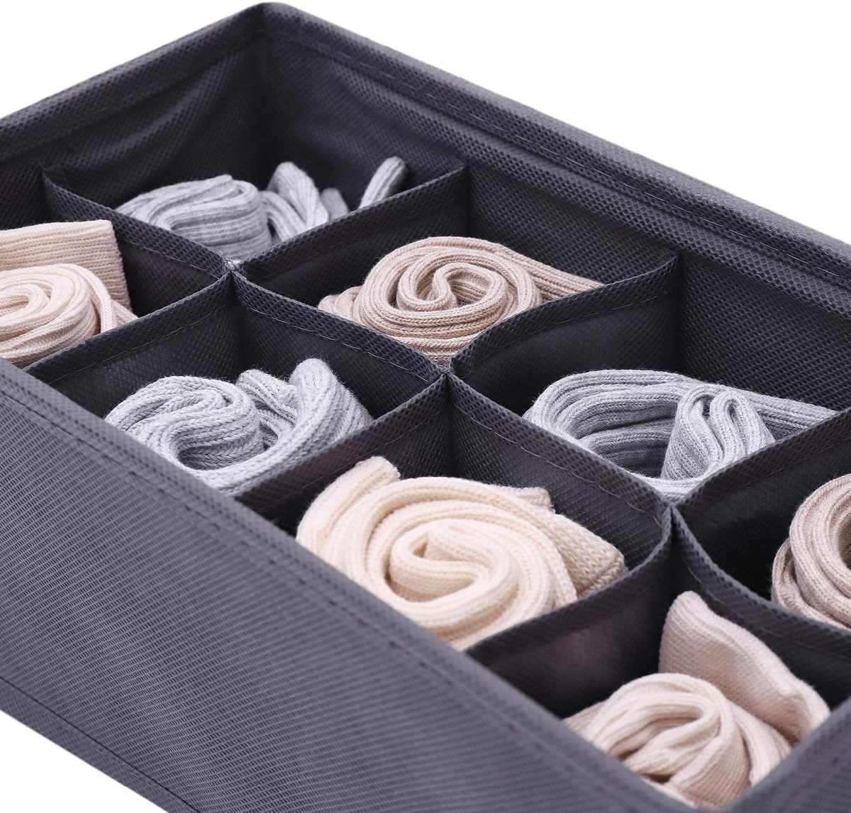 6 Pack Foldable Cloth Storage Box Closet Dresser Drawer Organizer Fabric Baskets Bins Containers Divider for Clothes Underwear Socks Lingerie Clothing, Dark Grey 00-0600
