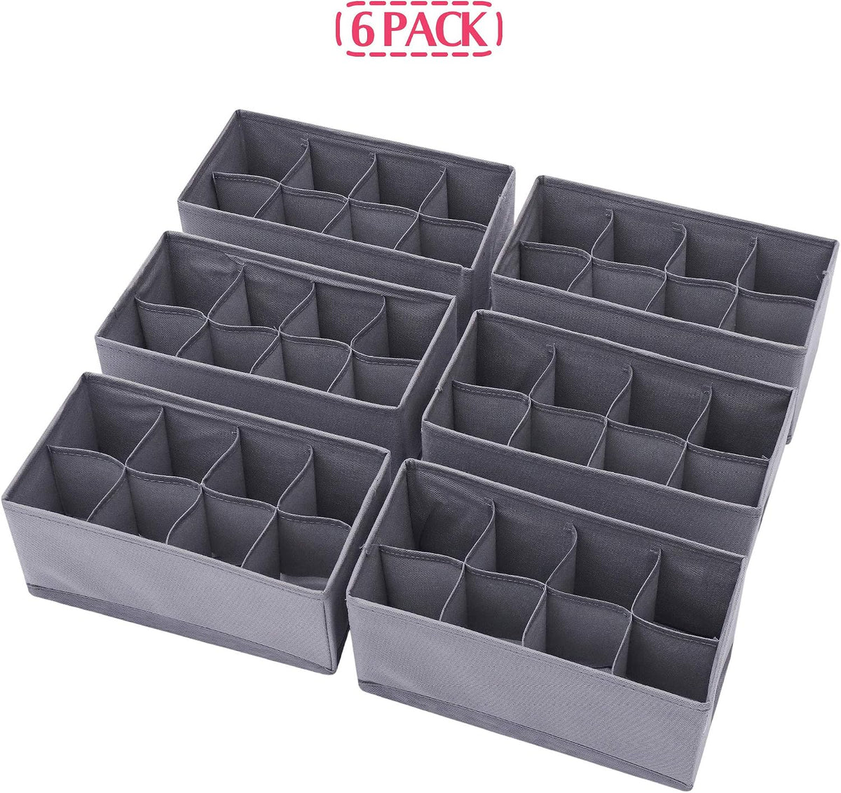 6 Pack Foldable Cloth Storage Box Closet Dresser Drawer Organizer Fabric Baskets Bins Containers Divider for Clothes Underwear Socks Lingerie Clothing, Dark Grey 00-0600