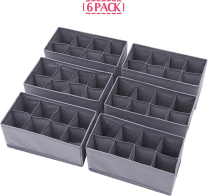 6 Pack Foldable Cloth Storage Box Closet Dresser Drawer Organizer Fabric Baskets Bins Containers Divider for Clothes Underwear Socks Lingerie Clothing, Dark Grey 00-0600