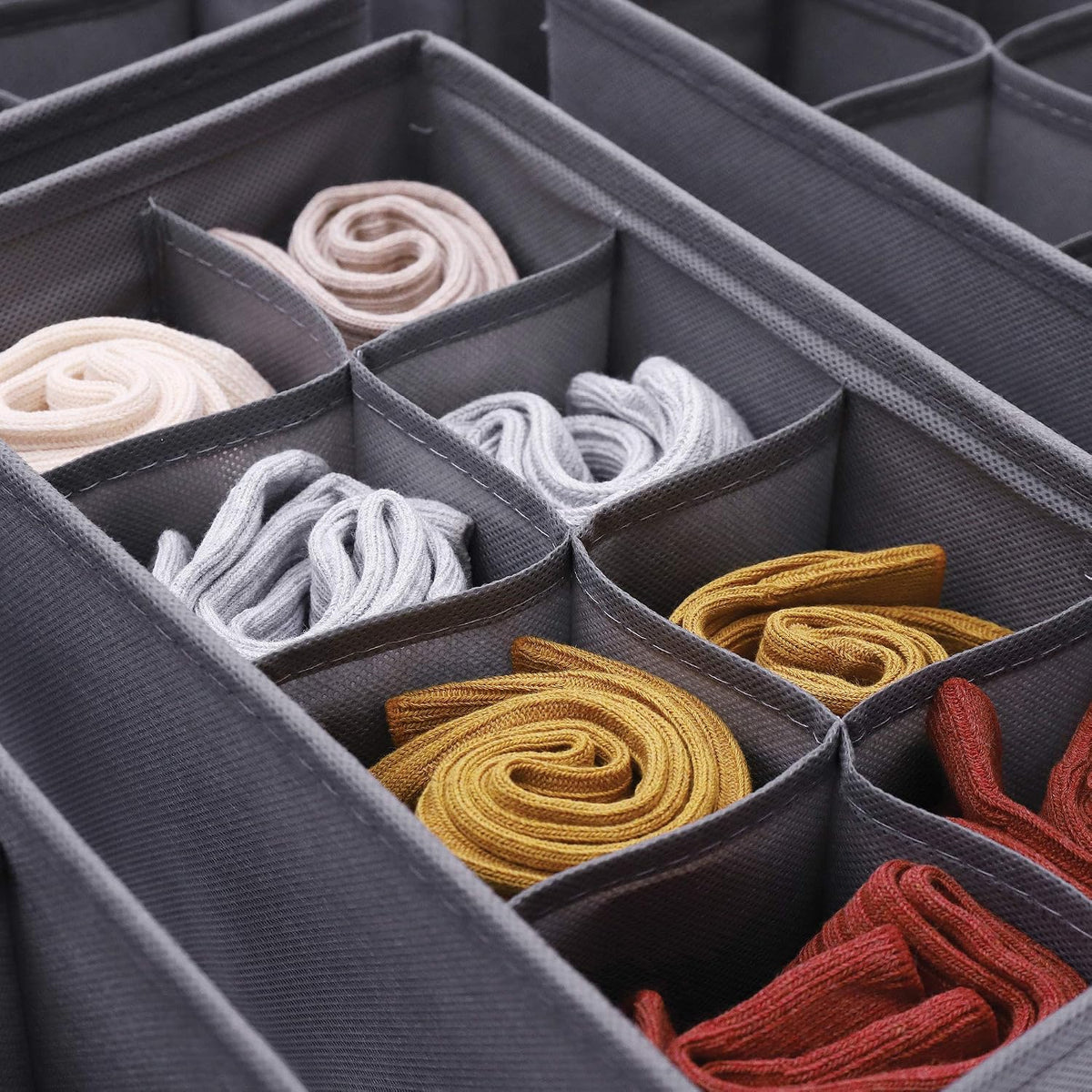 6 Pack Foldable Cloth Storage Box Closet Dresser Drawer Organizer Fabric Baskets Bins Containers Divider for Clothes Underwear Socks Lingerie Clothing, Dark Grey 00-0600