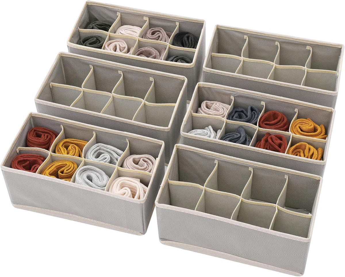 6 Pack Foldable Cloth Storage Box Closet Dresser Drawer Organizer Fabric Baskets Bins Containers Divider for Clothes Underwear Socks Lingerie Clothing, Dark Grey 00-0600