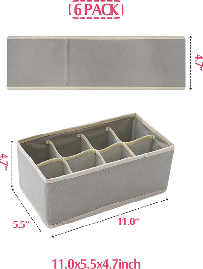 6 Pack Foldable Cloth Storage Box Closet Dresser Drawer Organizer Fabric Baskets Bins Containers Divider for Clothes Underwear Socks Lingerie Clothing, Dark Grey 00-0600
