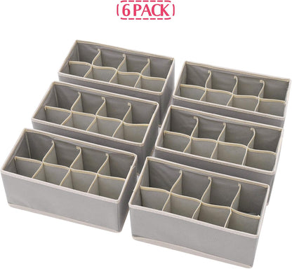 6 Pack Foldable Cloth Storage Box Closet Dresser Drawer Organizer Fabric Baskets Bins Containers Divider for Clothes Underwear Socks Lingerie Clothing, Dark Grey 00-0600