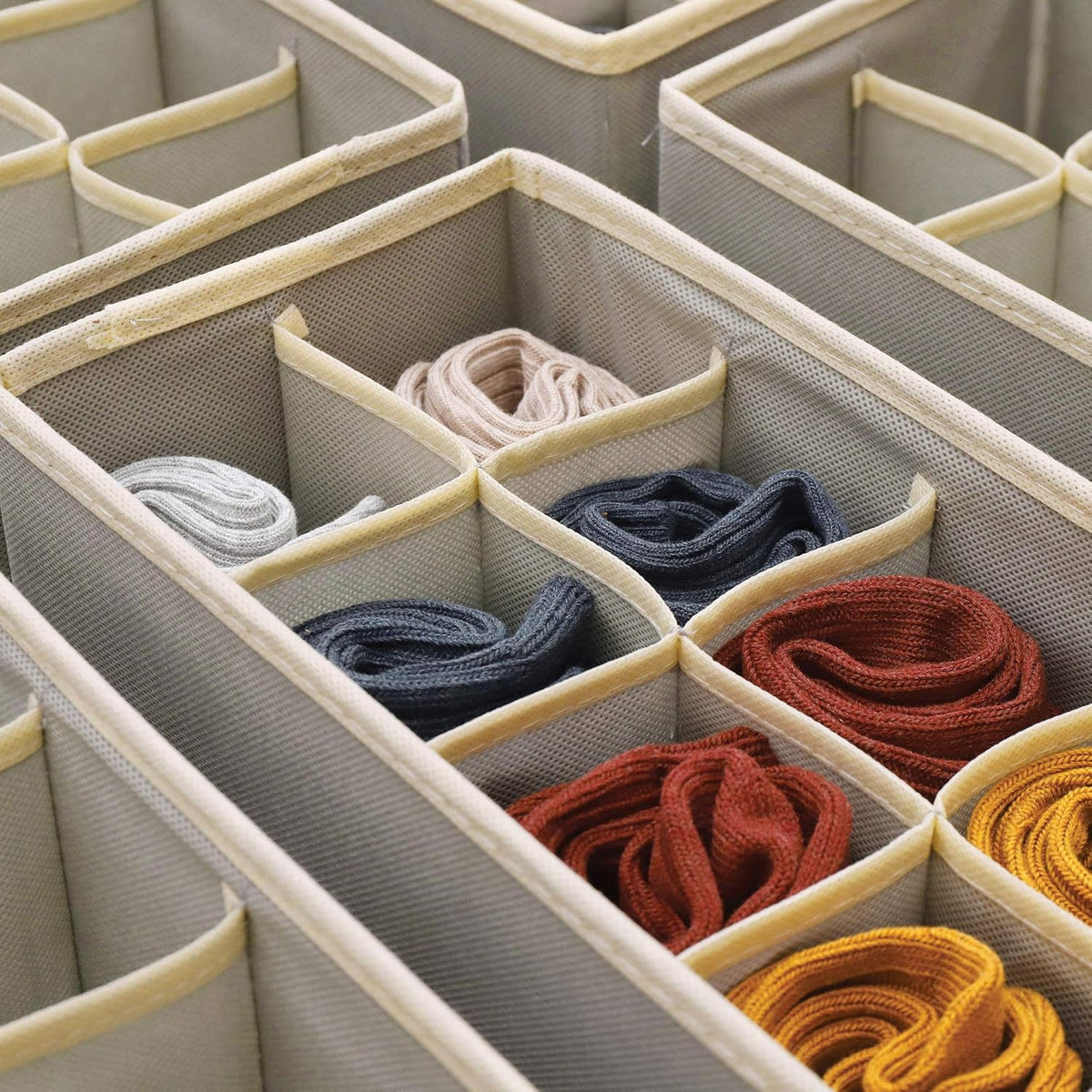 6 Pack Foldable Cloth Storage Box Closet Dresser Drawer Organizer Fabric Baskets Bins Containers Divider for Clothes Underwear Socks Lingerie Clothing, Dark Grey 00-0600