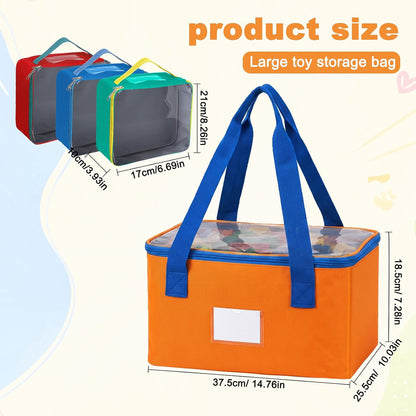 Magnetic Tiles Storage Bags, Clear Toy Organizer with Labels & Mesh Pockets, Durable Oxford Fabric, Portable Zipper Storage, Blocks, Puzzles, Travel & Home Organization (1Large)