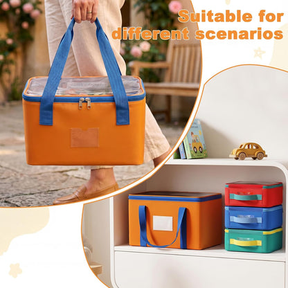 Magnetic Tiles Storage Bags, Clear Toy Organizer with Labels & Mesh Pockets, Durable Oxford Fabric, Portable Zipper Storage, Blocks, Puzzles, Travel & Home Organization (1Large)