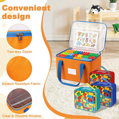Magnetic Tiles Storage Bags, Clear Toy Organizer with Labels & Mesh Pockets, Durable Oxford Fabric, Portable Zipper Storage, Blocks, Puzzles, Travel & Home Organization (1Large)