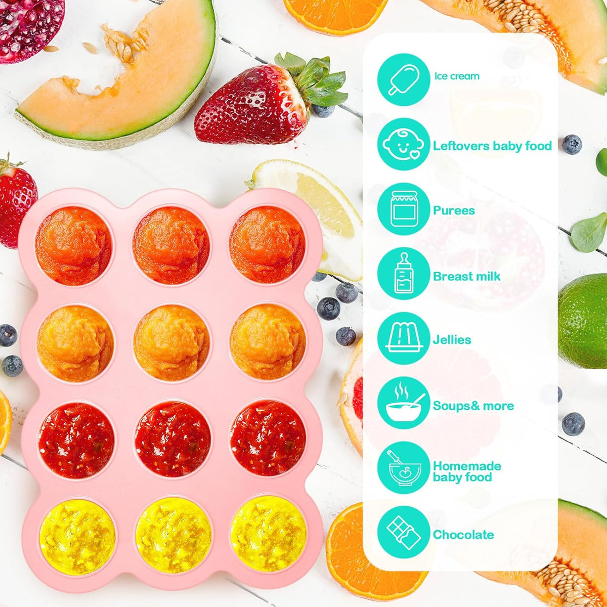 3 Pcs Baby Food Storage Container 12 Cup Silicone Baby Food Freezer Tray with Lid Stackable Reusable Silicone Freezer Tray for Vegetable Fruit Puree and Breast Milk(Multicolor)