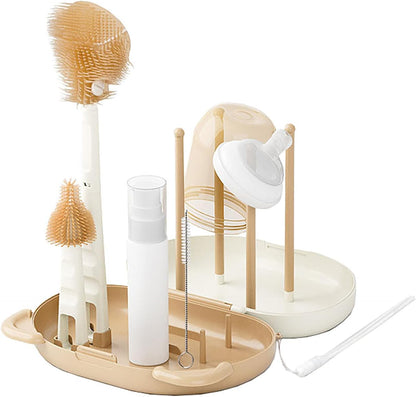 Portable Baby Silicone Bottle Brush Set Include Pacifier Brush, Straw Brush, draining Rack, Portable Box