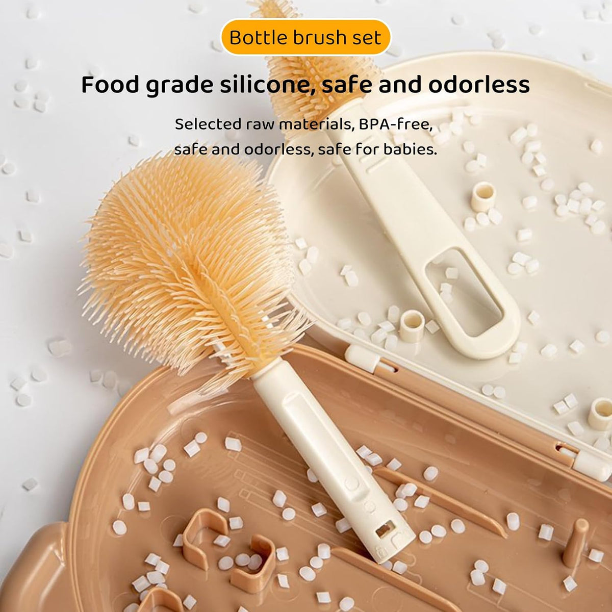Portable Baby Silicone Bottle Brush Set Include Pacifier Brush, Straw Brush, draining Rack, Portable Box