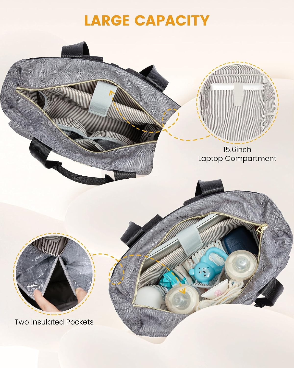 Diaper Bag Backpack,Tote Bag with Insulated Pockets Changing Pad