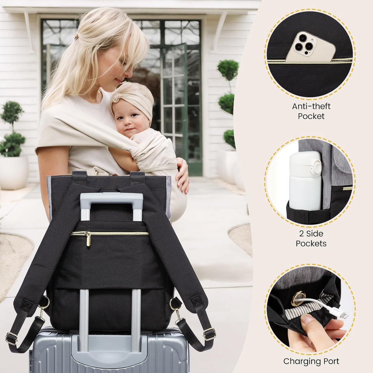 Diaper Bag Backpack,Tote Bag with Insulated Pockets Changing Pad