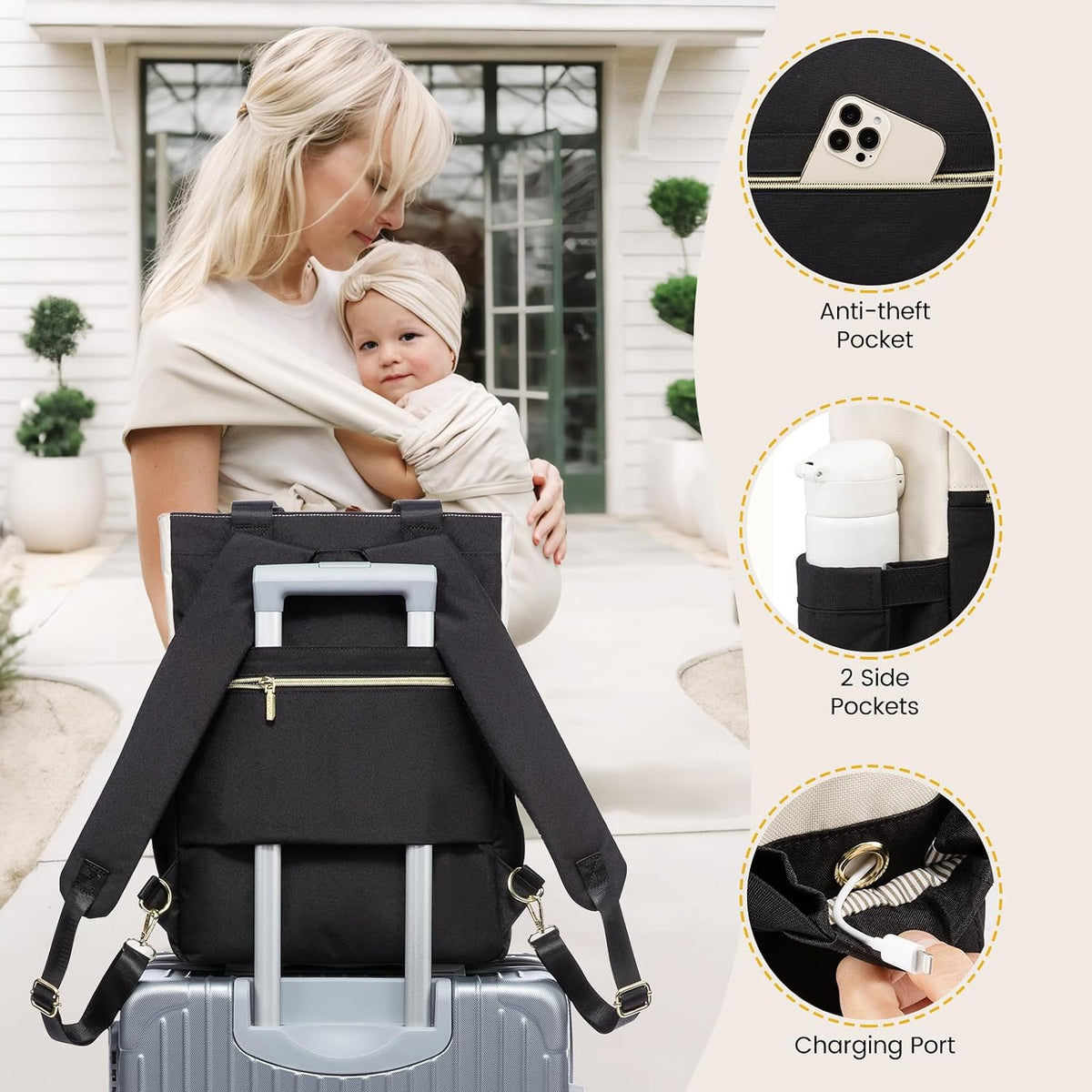 Diaper Bag Backpack,Tote Bag with Insulated Pockets Changing Pad