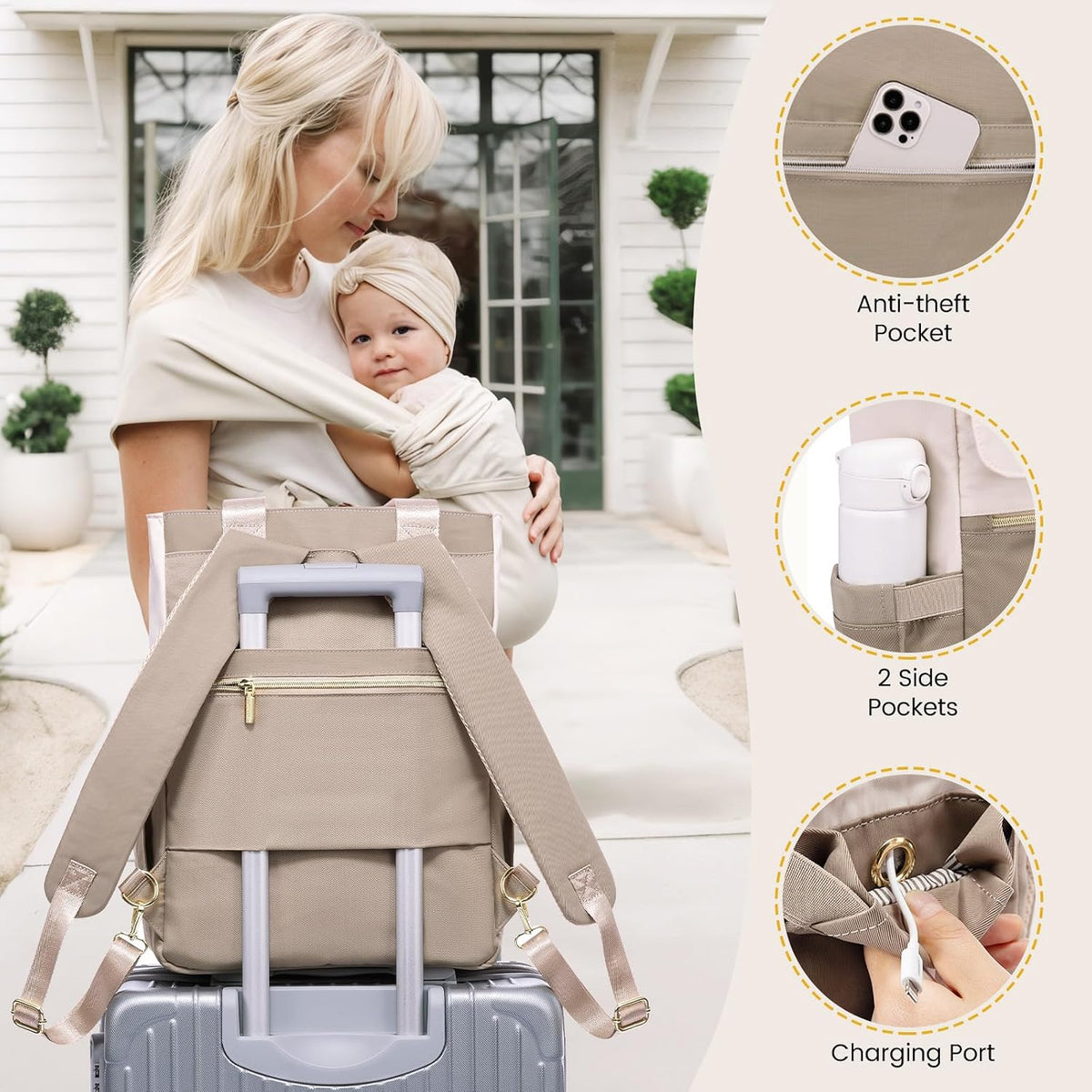 Diaper Bag Backpack,Tote Bag with Insulated Pockets Changing Pad