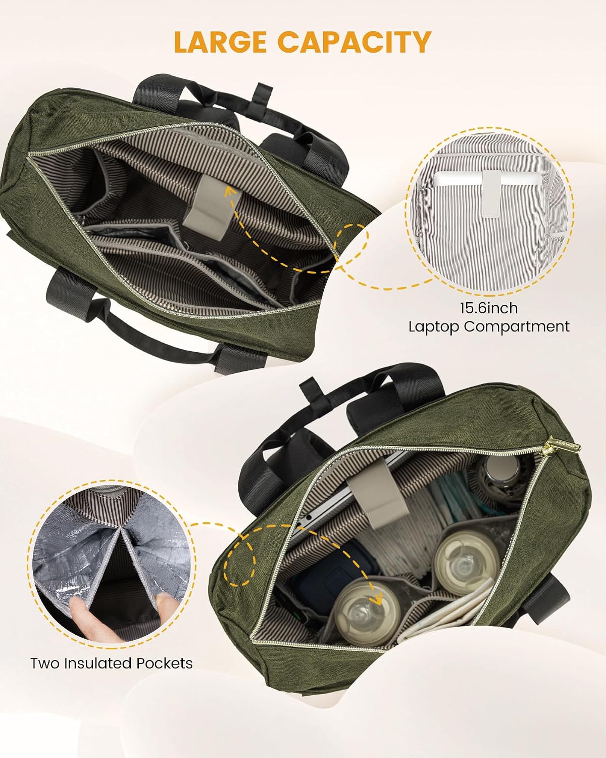 Diaper Bag Backpack,Tote Bag with Insulated Pockets Changing Pad