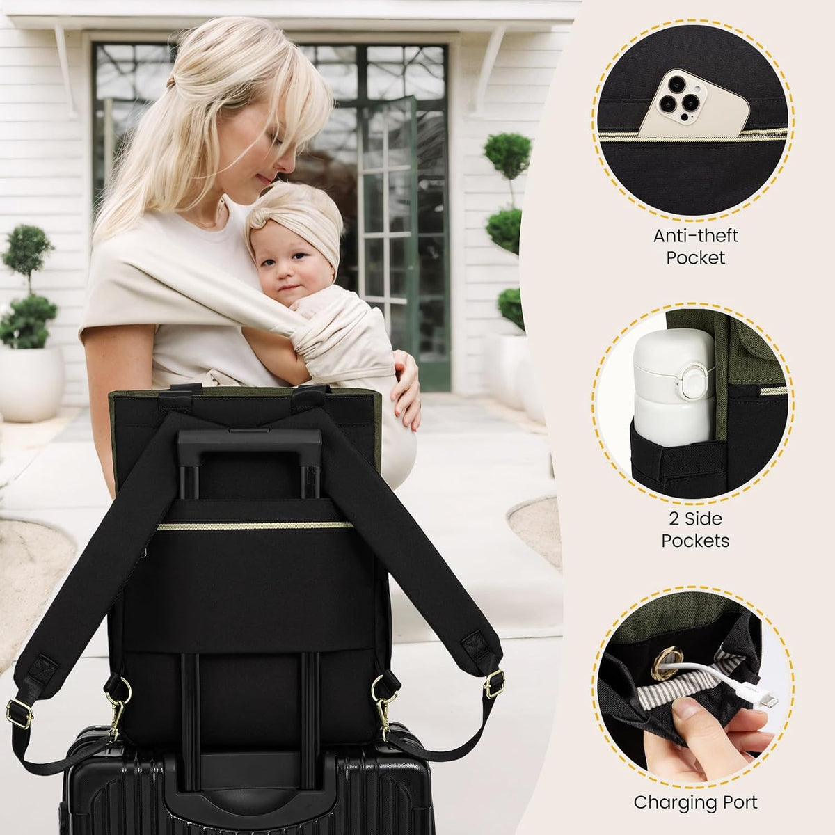 Diaper Bag Backpack,Tote Bag with Insulated Pockets Changing Pad
