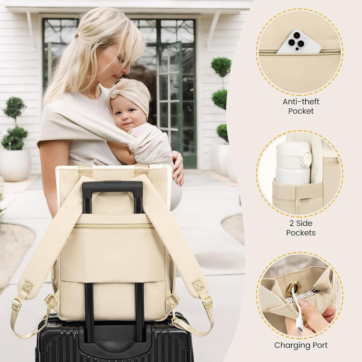Diaper Bag Backpack,Tote Bag with Insulated Pockets Changing Pad