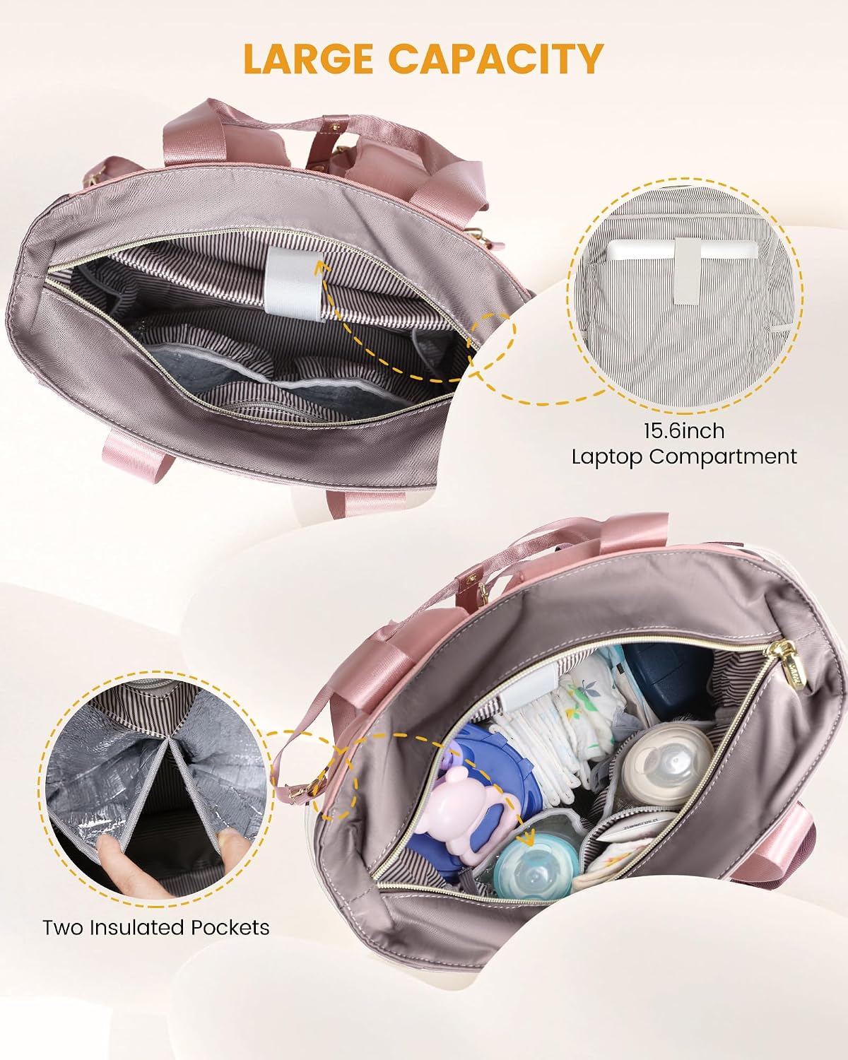 Diaper Bag Backpack,Tote Bag with Insulated Pockets Changing Pad