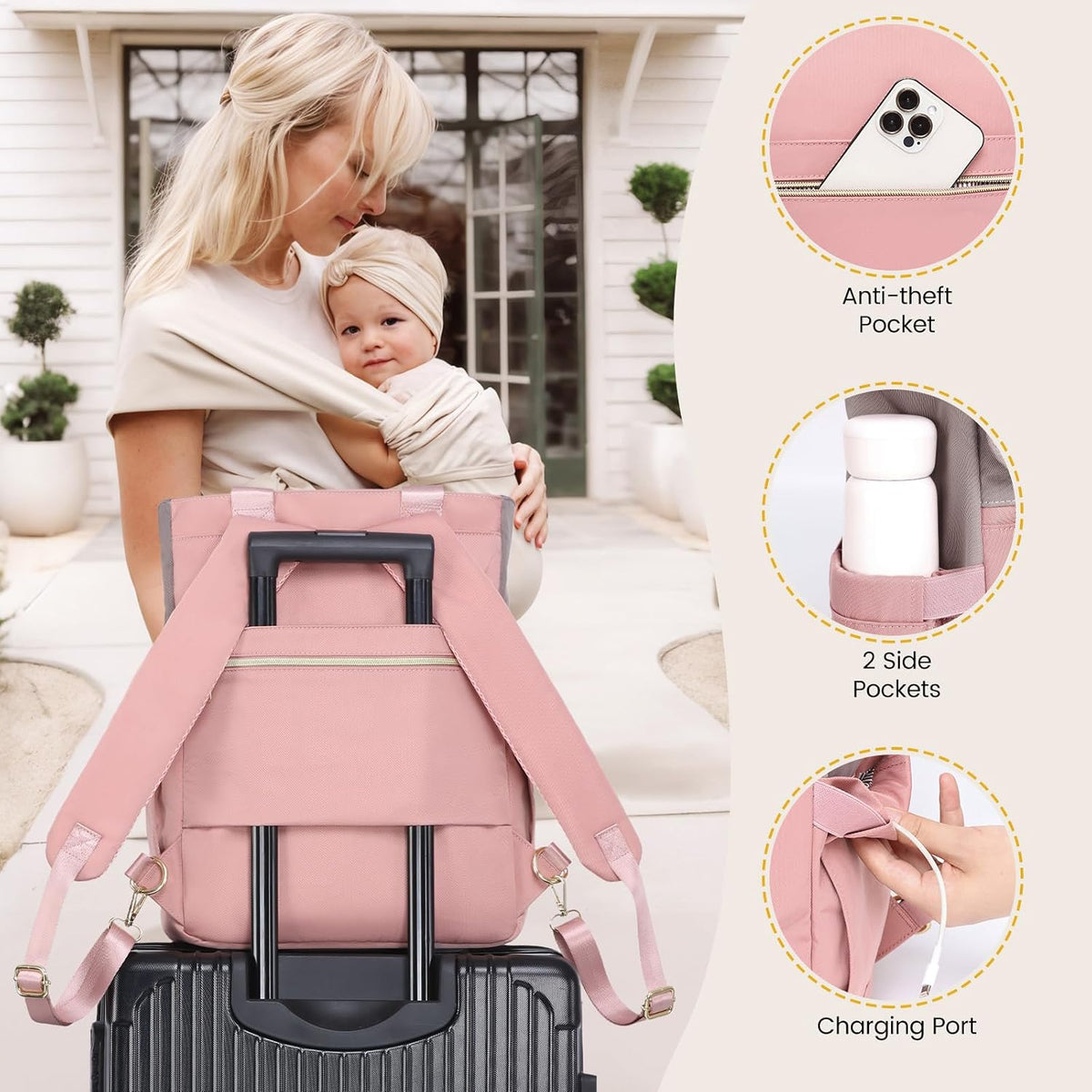 Diaper Bag Backpack,Tote Bag with Insulated Pockets Changing Pad
