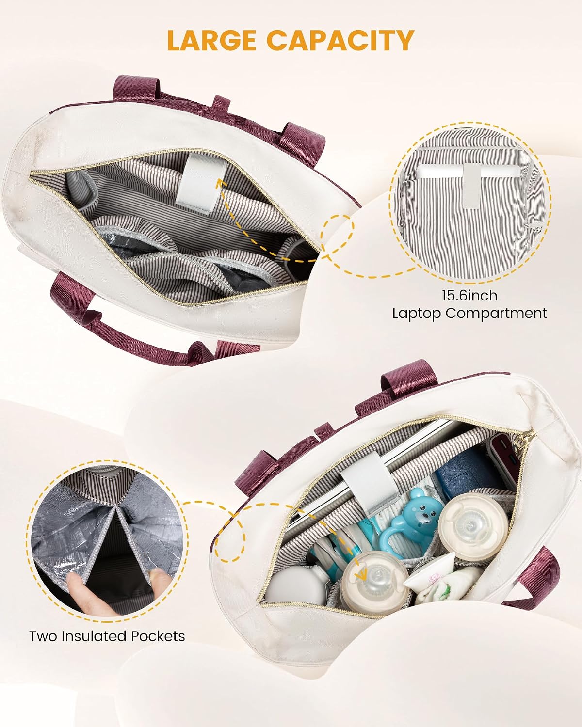 Diaper Bag Backpack,Tote Bag with Insulated Pockets Changing Pad