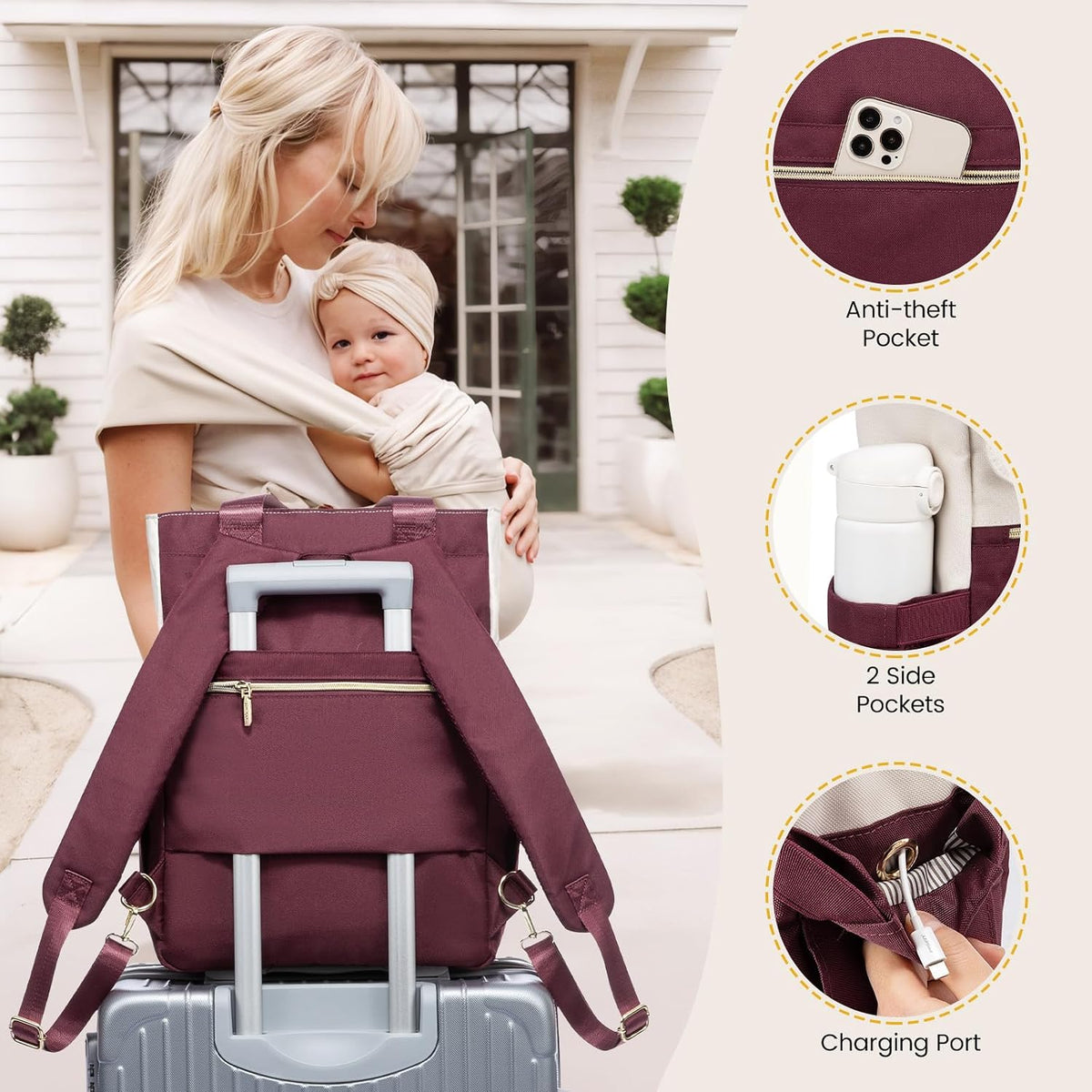 Diaper Bag Backpack,Tote Bag with Insulated Pockets Changing Pad