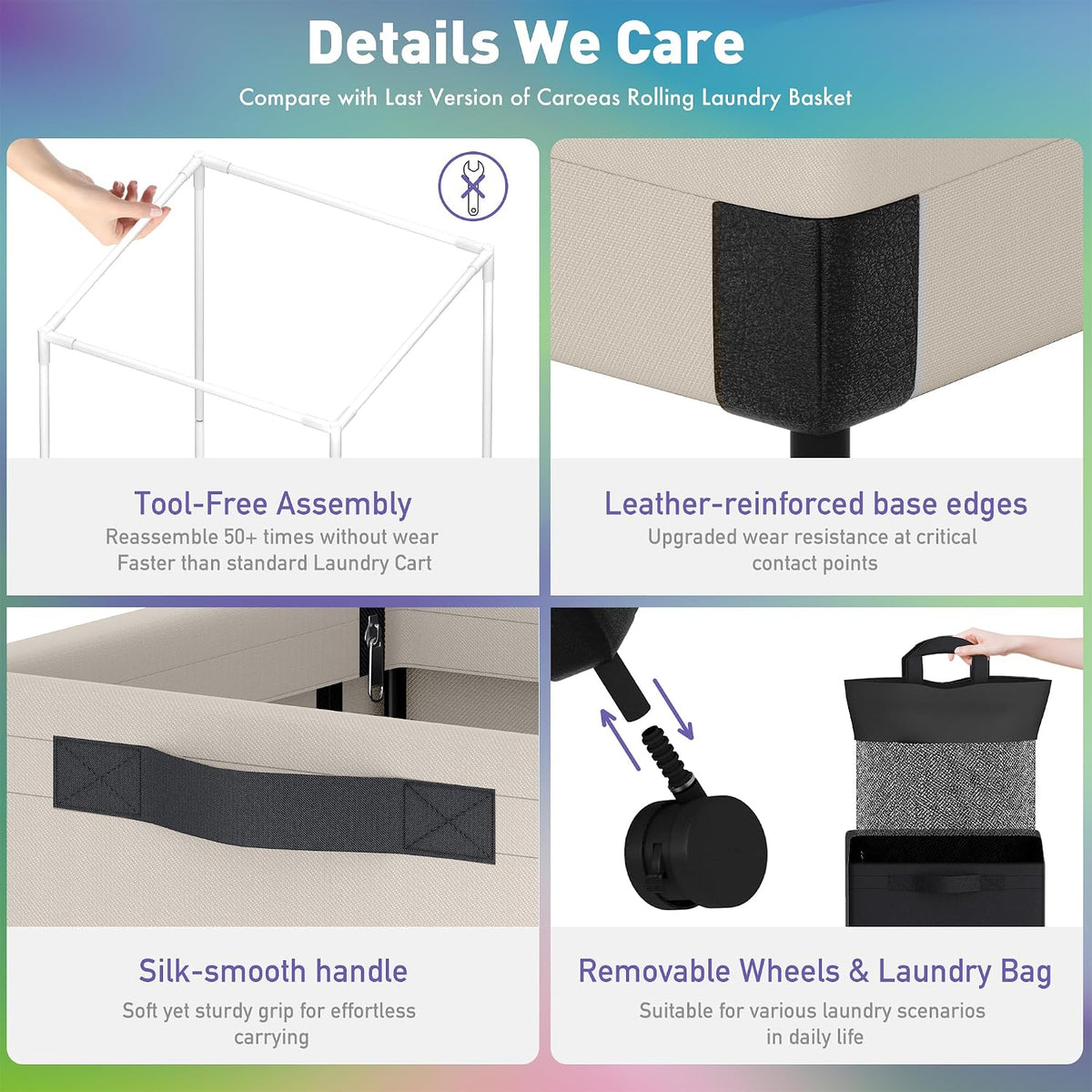 Next-Gen 105L Matel Frame Laundry Basket with wheels, Heavy Duty Tall Rolling Laundry Hamper with Removable Wash Bag, Collapsible Freestanding Clothes Hamper (100L,Beige,2Pack)