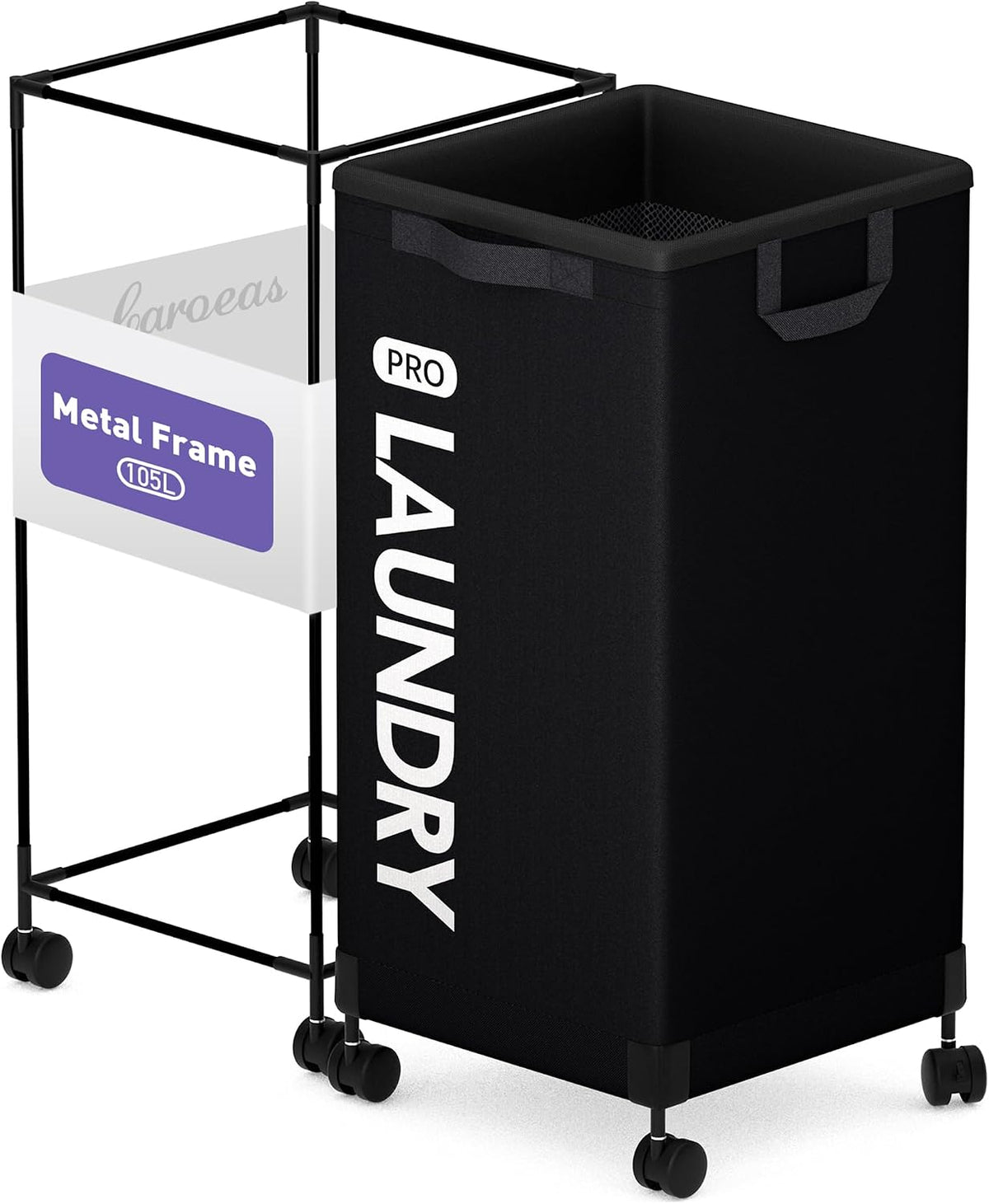Next-Gen 105L Matel Frame Laundry Basket with wheels, Heavy Duty Tall Rolling Laundry Hamper with Removable Wash Bag, Collapsible Freestanding Clothes Hamper (100L,Beige,2Pack)