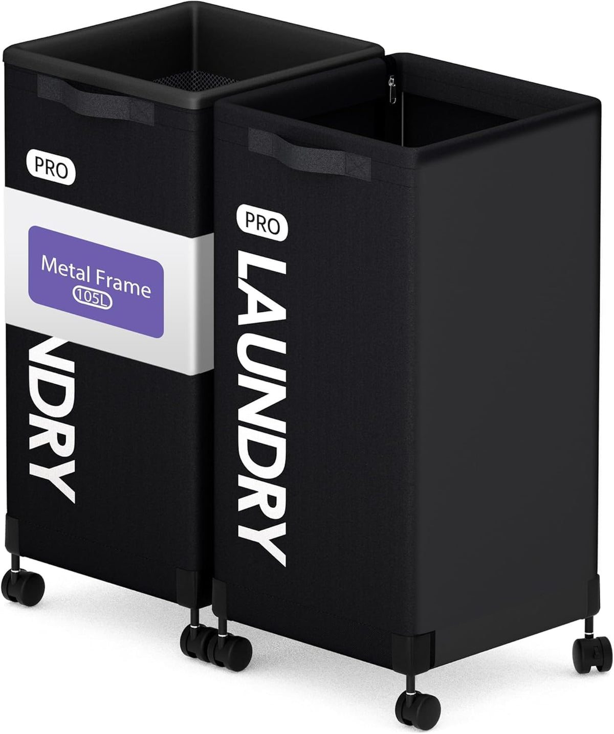 Next-Gen 105L Matel Frame Laundry Basket with wheels, Heavy Duty Tall Rolling Laundry Hamper with Removable Wash Bag, Collapsible Freestanding Clothes Hamper (100L,Beige,2Pack)