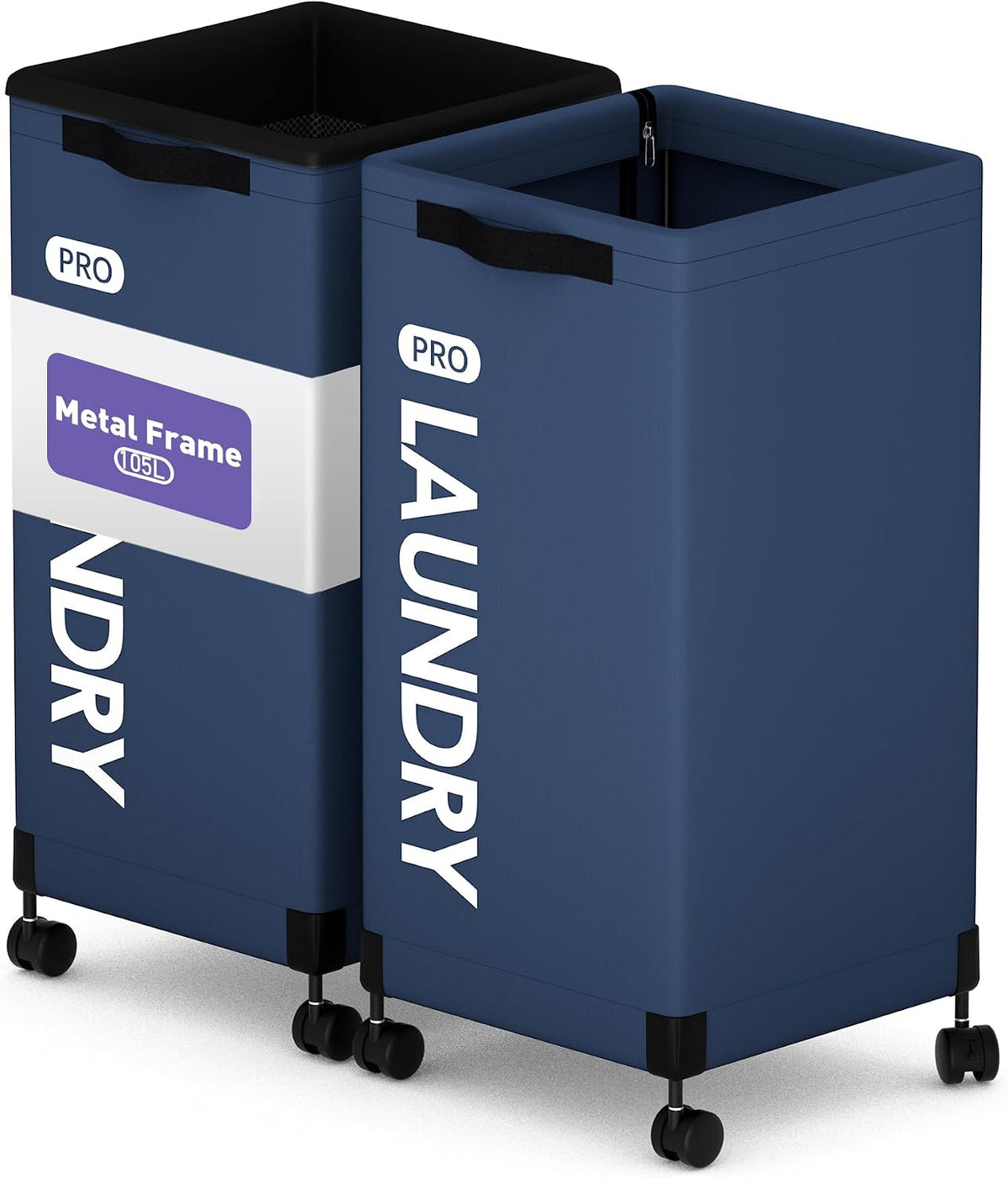 Next-Gen 105L Matel Frame Laundry Basket with wheels, Heavy Duty Tall Rolling Laundry Hamper with Removable Wash Bag, Collapsible Freestanding Clothes Hamper (100L,Beige,2Pack)