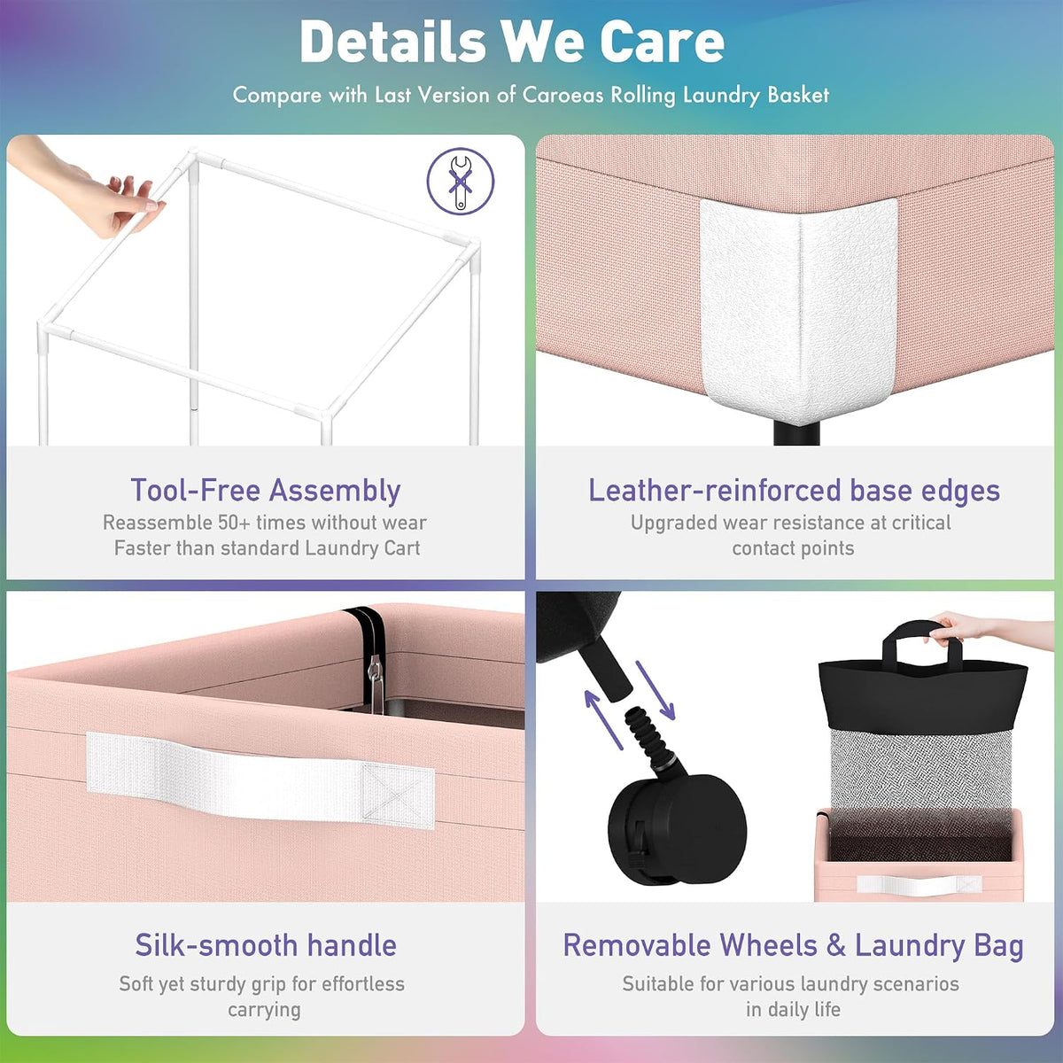 Next-Gen 105L Matel Frame Laundry Basket with wheels, Heavy Duty Tall Rolling Laundry Hamper with Removable Wash Bag, Collapsible Freestanding Clothes Hamper (100L,Beige,2Pack)