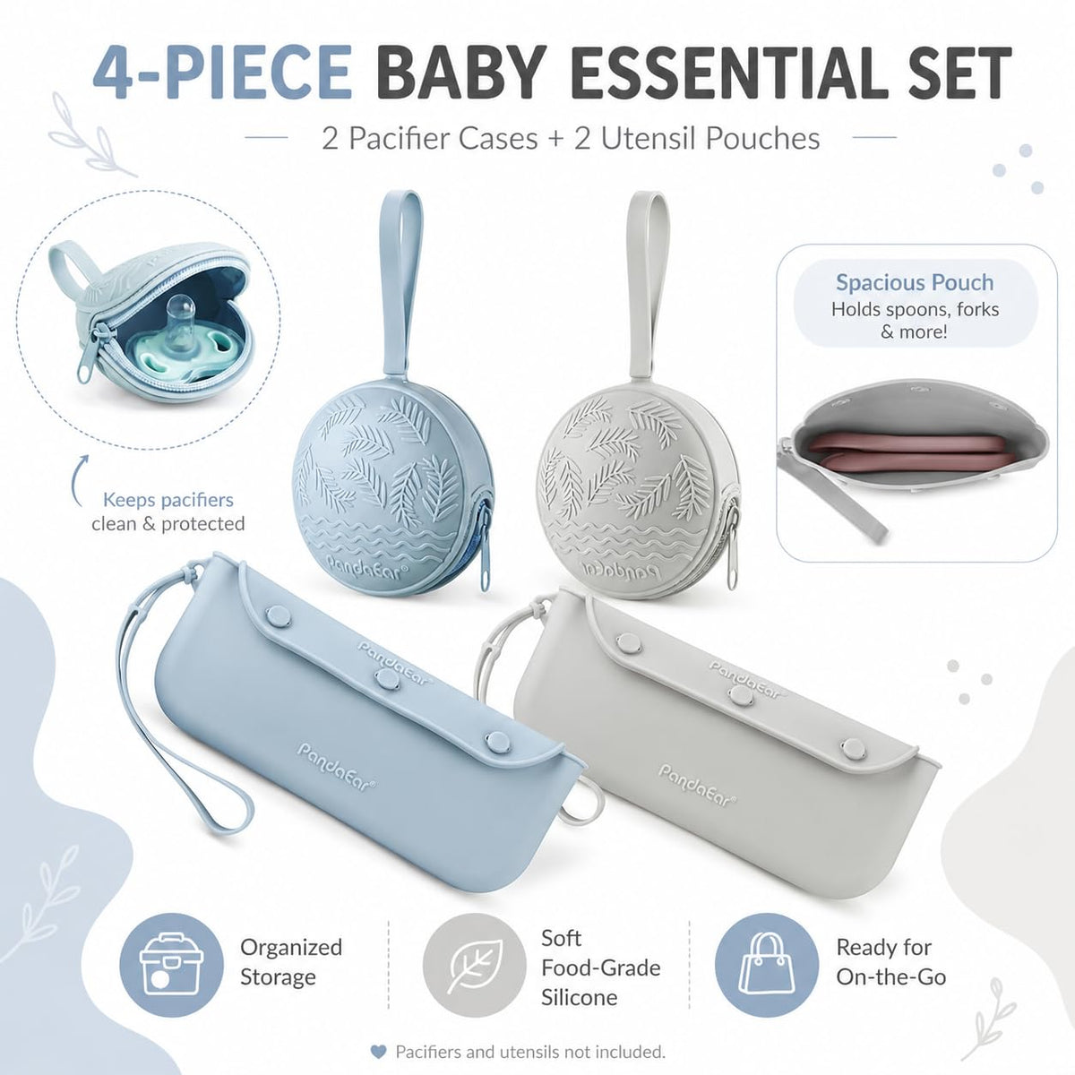Silicone Pacifier Holder Case, Baby Pouch Holder Set, 4 Pack