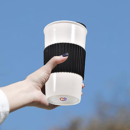 Ceramic Travel Mug, 12oz Unique To Go Coffee Mugs with Splash Resistant Lid and Color Box, Reusable Double Wall Black Mug Porcelain Coffee Cup, Gifts for Women Men Her Him, Black