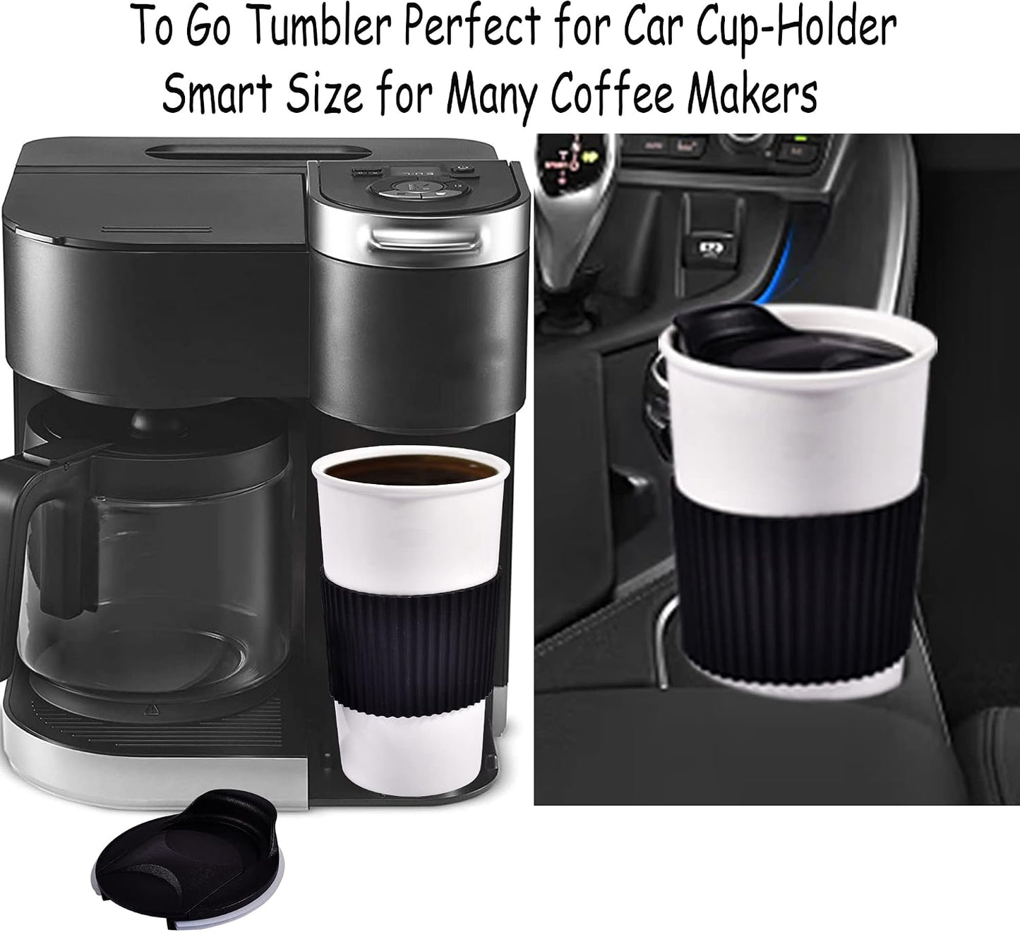 Ceramic Travel Mug, 12oz Unique To Go Coffee Mugs with Splash Resistant Lid and Color Box, Reusable Double Wall Black Mug Porcelain Coffee Cup, Gifts for Women Men Her Him, Black