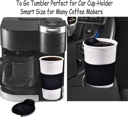 Ceramic Travel Mug, 12oz Unique To Go Coffee Mugs with Splash Resistant Lid and Color Box, Reusable Double Wall Black Mug Porcelain Coffee Cup, Gifts for Women Men Her Him, Black
