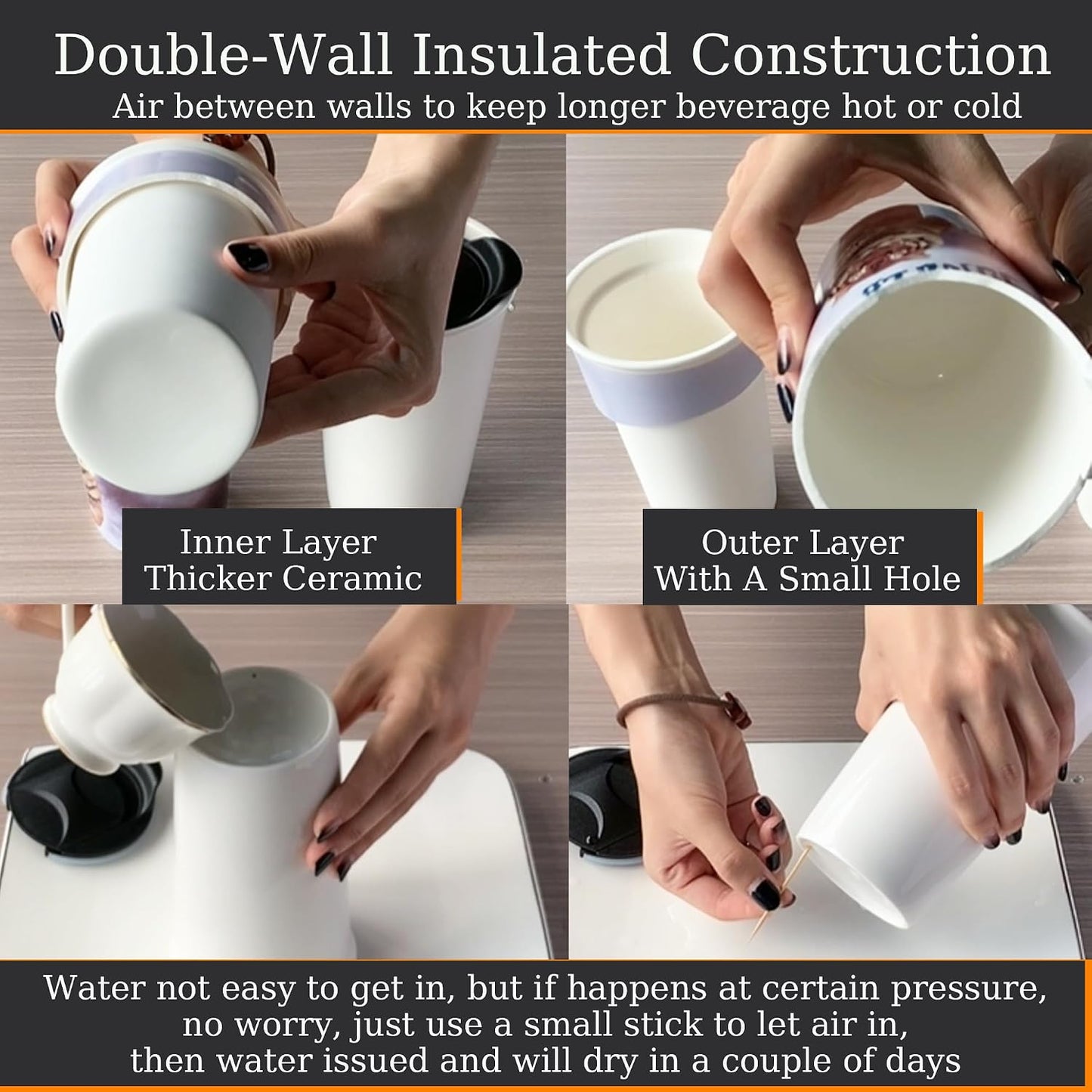 Ceramic Travel Mug, 12oz Unique To Go Coffee Mugs with Splash Resistant Lid and Color Box, Reusable Double Wall Black Mug Porcelain Coffee Cup, Gifts for Women Men Her Him, Black