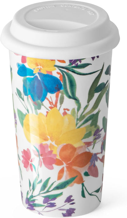 Ceramic Travel Mug, 12oz Unique To Go Coffee Mugs with Splash Resistant Lid and Color Box, Reusable Double Wall Black Mug Porcelain Coffee Cup, Gifts for Women Men Her Him, Black