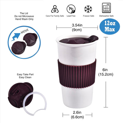 Ceramic Travel Mug, 12oz Unique To Go Coffee Mugs with Splash Resistant Lid and Color Box, Reusable Double Wall Black Mug Porcelain Coffee Cup, Gifts for Women Men Her Him, Black