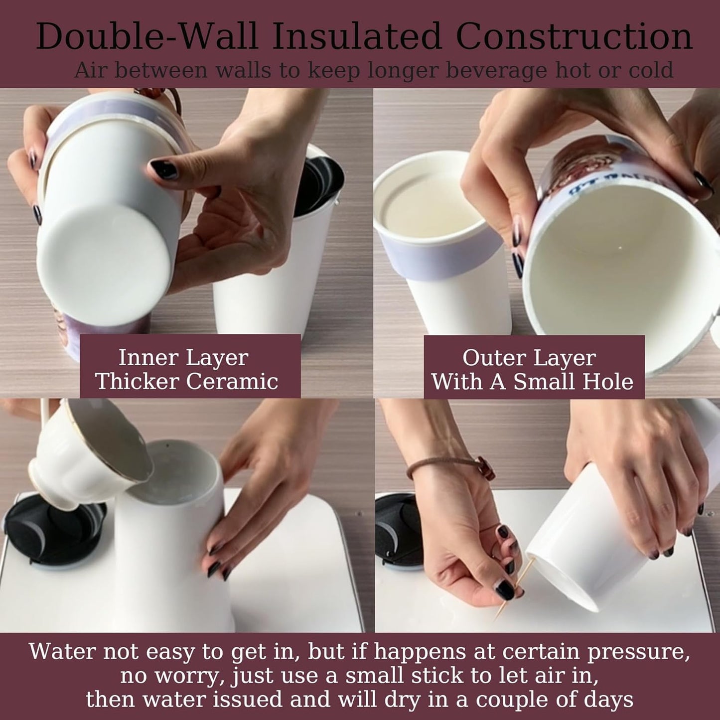 Ceramic Travel Mug, 12oz Unique To Go Coffee Mugs with Splash Resistant Lid and Color Box, Reusable Double Wall Black Mug Porcelain Coffee Cup, Gifts for Women Men Her Him, Black