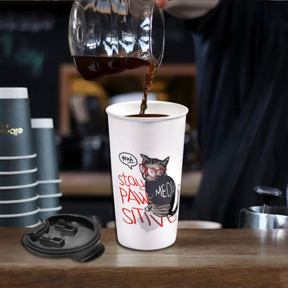 Ceramic Travel Mug, 12oz Unique To Go Coffee Mugs with Splash Resistant Lid and Color Box, Reusable Double Wall Black Mug Porcelain Coffee Cup, Gifts for Women Men Her Him, Black