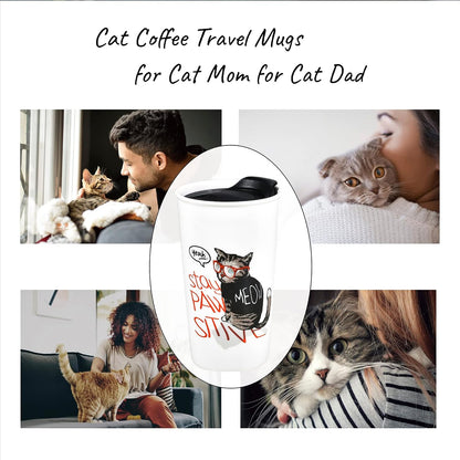Ceramic Travel Mug, 12oz Unique To Go Coffee Mugs with Splash Resistant Lid and Color Box, Reusable Double Wall Black Mug Porcelain Coffee Cup, Gifts for Women Men Her Him, Black