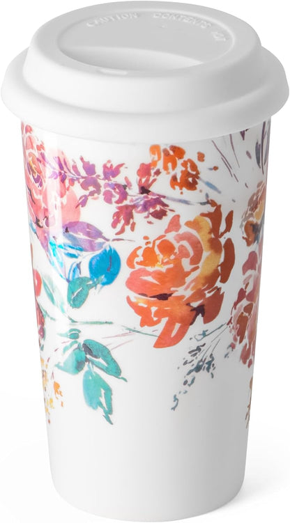 Ceramic Travel Mug, 12oz Unique To Go Coffee Mugs with Splash Resistant Lid and Color Box, Reusable Double Wall Black Mug Porcelain Coffee Cup, Gifts for Women Men Her Him, Black