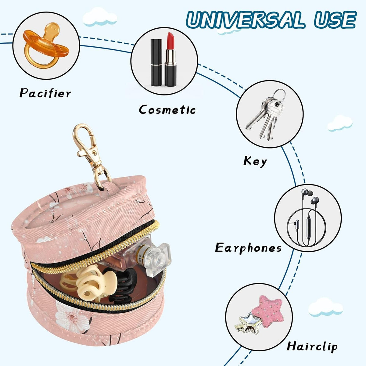 Beautiful Cherry Blossoms Baby Pacifier Holder Case, Dustproof Portable Storage Box for Diaper Bag Purse, Pacifier Storage Container for Boys & Girls