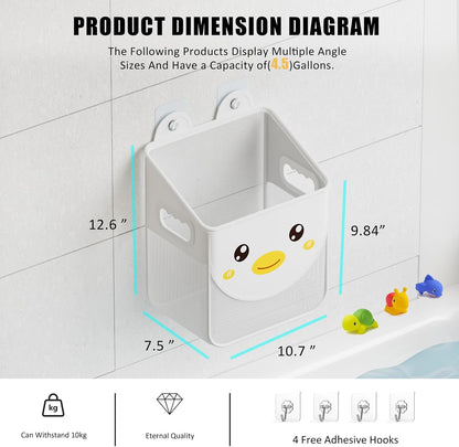 Quick Fetch Way Bath Toy Storage, Cute Mesh Bath Toy Organizer, Large Capacity and Large Opening Baby Bathtub Toy Holder for Tub, Multipurpose Mesh Shower Bag (White)