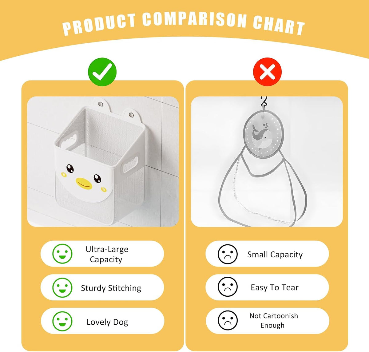 Quick Fetch Way Bath Toy Storage, Cute Mesh Bath Toy Organizer, Large Capacity and Large Opening Baby Bathtub Toy Holder for Tub, Multipurpose Mesh Shower Bag (White)